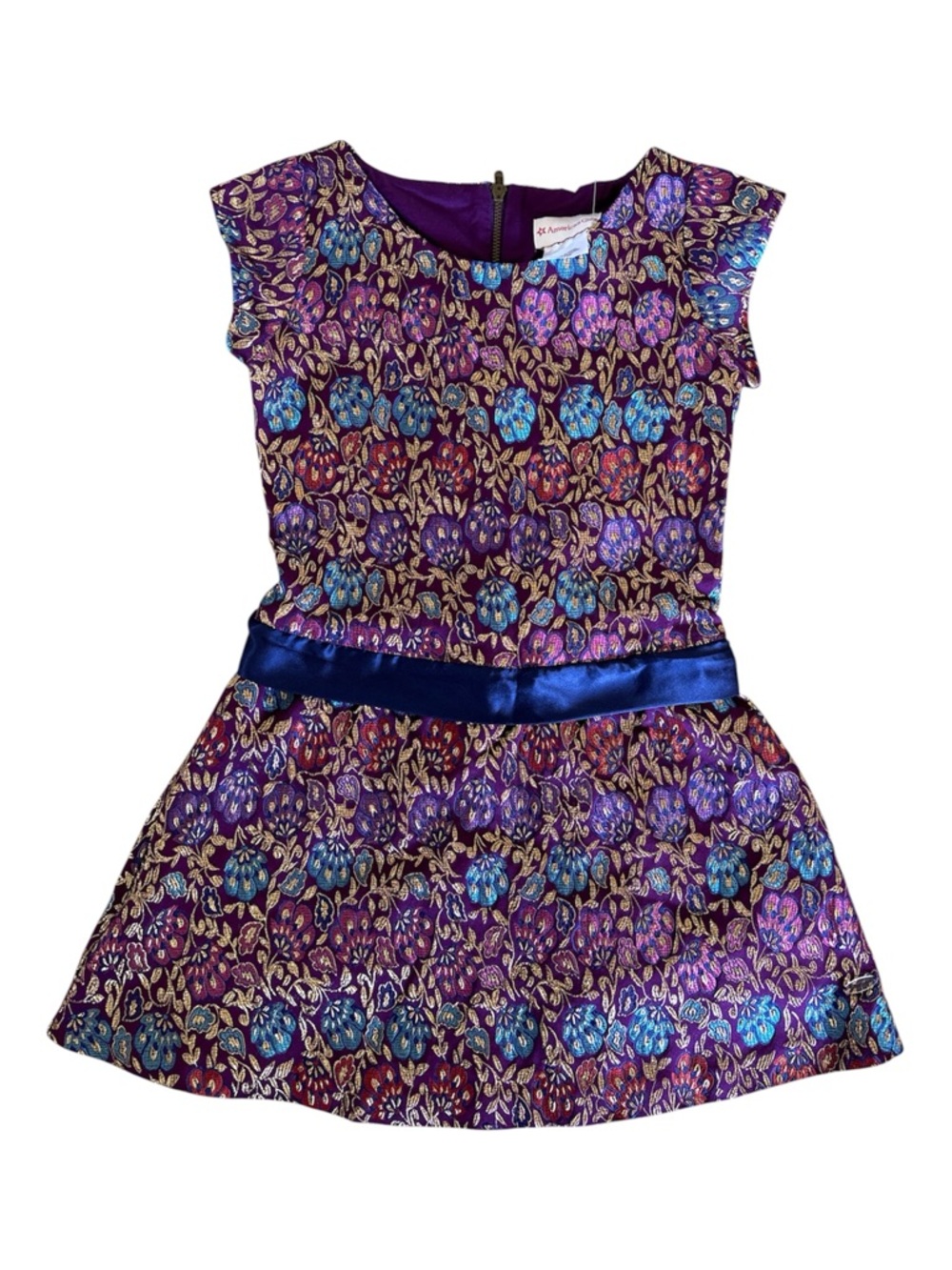 NWT American Girl Purple Gold Fancy Floral Paisley Satin Formal Dress